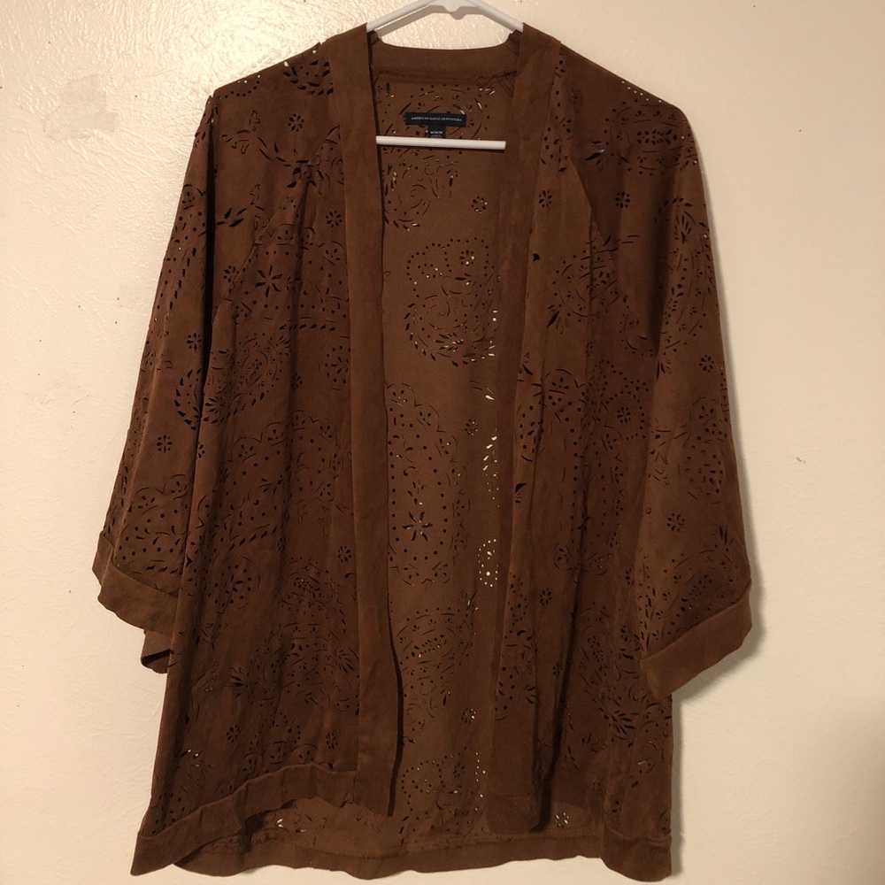 Faux suede lace cardigan